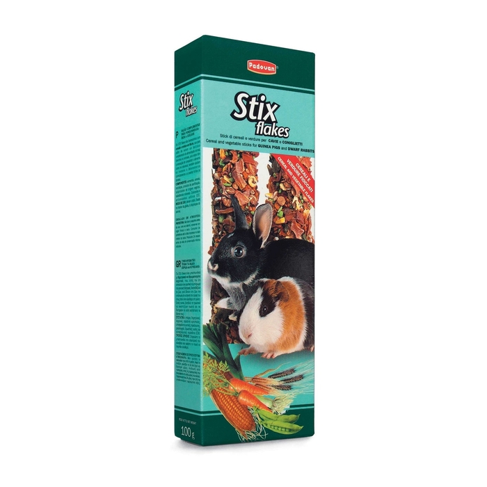 Лакомство Padovan STIX FLAKES coniglietti палочки овощные для кроликов и морских свинок, 100 г