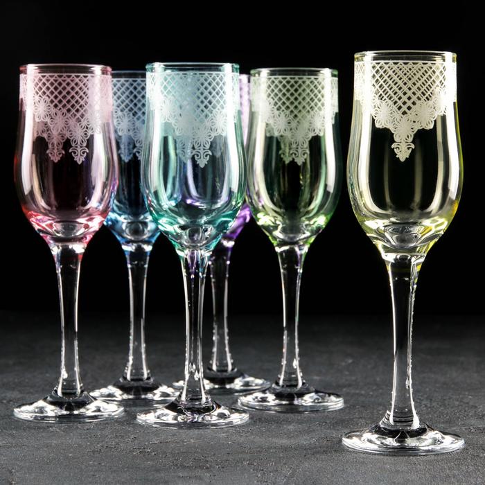 Набор бокалов для шампанского «Крокус», 200 мл, 6 шт, гравировка - фото 1064662