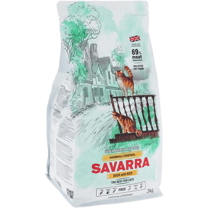 Сухой корм  SAVARRA Adult Cat Hairball  для взрослых кошек, утка/рис, 2 кг