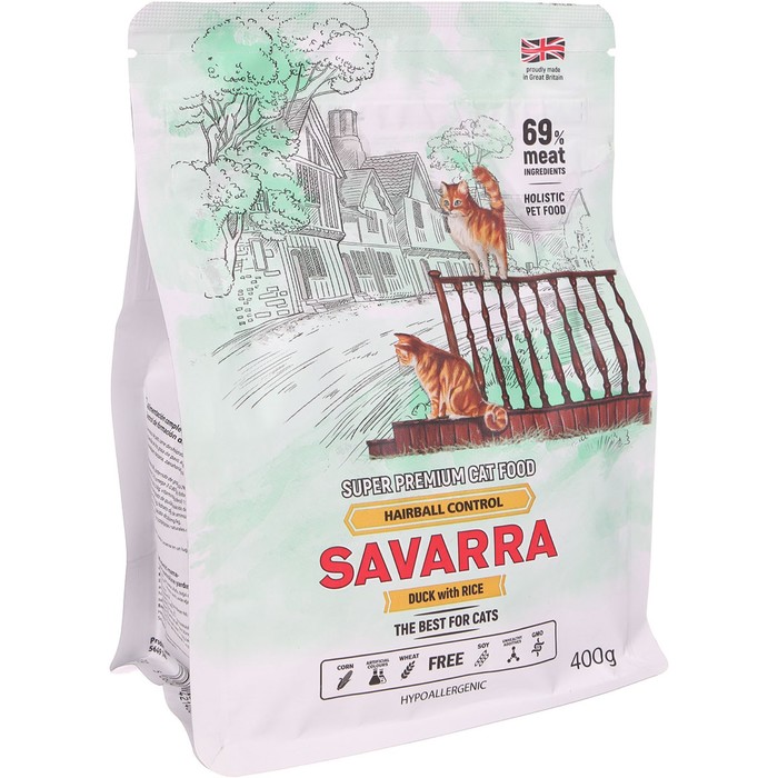 Сухой корм  SAVARRA Adult Cat Hairball  для взрослых кошек, утка/рис 400 г