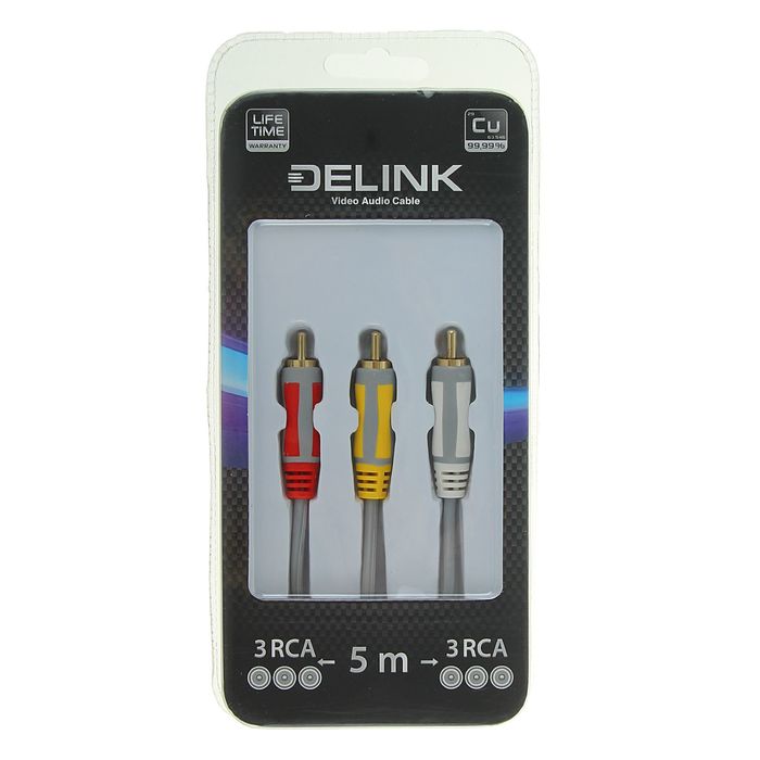 Кабель Delink 3xRCA-3xRCA &quot;Grey&quot;, пластик, 5.0 м