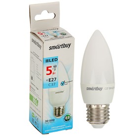 Лампа cветодиодная Smartbuy, E27, C37, 5 Вт, 4000 К, холодный белый свет
