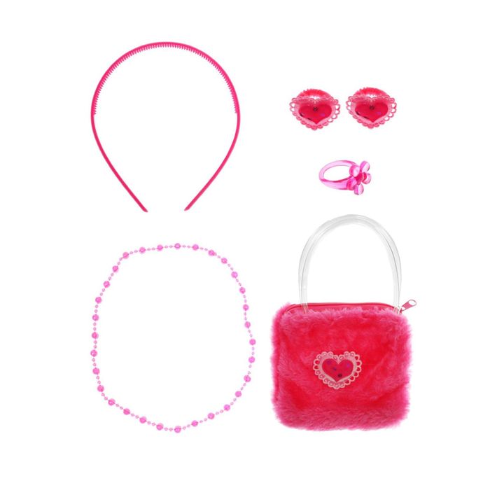 Набор для девочки &quot;Сердечки&quot;, 6 предметов: сумка, ободок, 2 резинки, бусы, кольцо