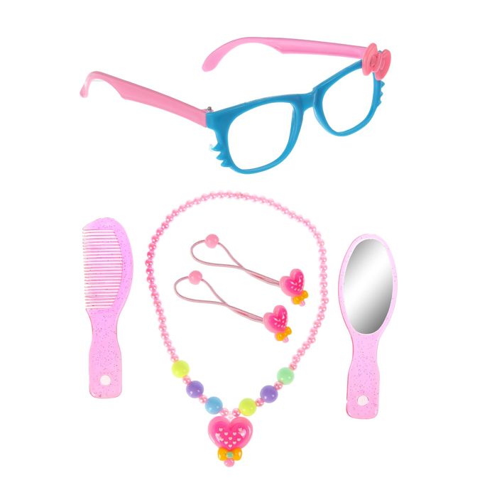 Набор для девочки &quot;Модница&quot;, 6 предметов: зеркало, расчёска, очки, бусы, 2 резинки, цвета МИКС