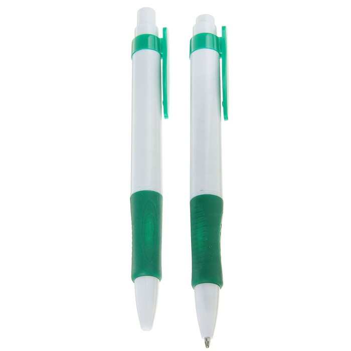 Ручка шариковая авт 0,5мм Лого корпус белый с зеленым резиновым держателем стержень синий