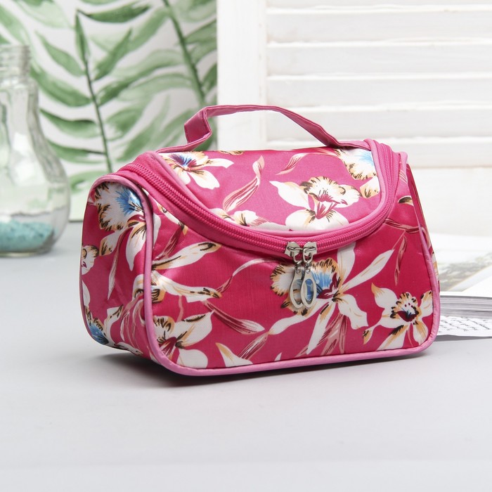 Косметичка-сумочка «Цветы», отдел на молнии, цвет малиновый