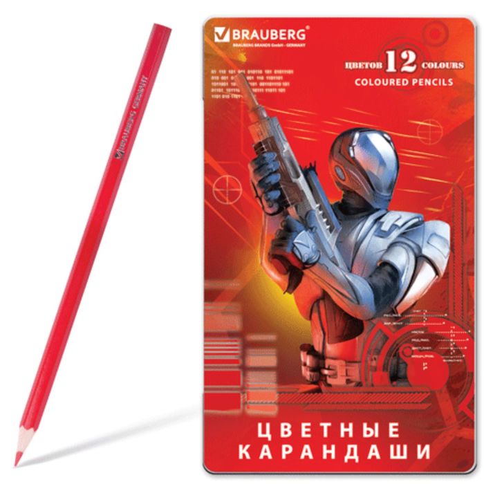 Карандаши 12 цветов Star Patrol, металлическая упаковка