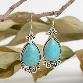 Earrings "Turquoise world" drop, color blue black silver
