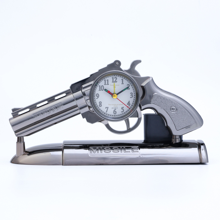 Часы-будильник "Пистолет", дискретный ход, d=7 см, 13 х 24 см, микс - фото 957247