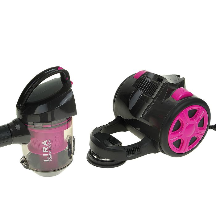 Пылесос Lira LR 1002, 2200 Вт, мощность всасывания 400 Вт, 2 л, розовый/черный - фото 22357