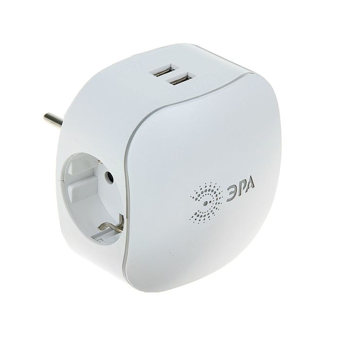 Разветвитель &quot;ЭРА&quot; SP-3e-USB-2A, 3 розетки + 2 USB 2000mA, 16 А, с з/к, шторки, белый