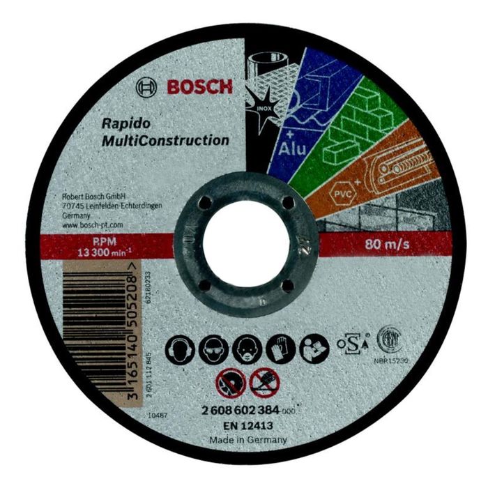 Круг отрезной по камню BOSCH 2608602384, Rapido Multi Construction, прямой, 115х1,0 мм