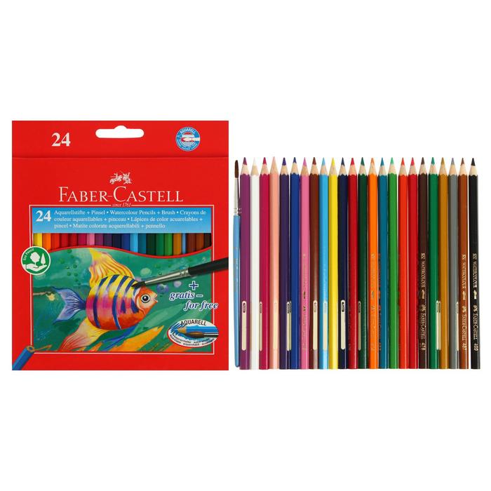 Карандаши акварельные 24 цвета Faber-Castell 1144 шестигранный корпус с кисточкой