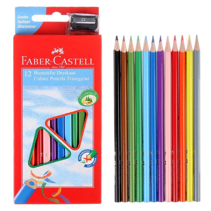 Карандаши цветные 12 цветов Faber-Castell ECO 1205 7/2.8 мм трехгранный корпус, с точилкой