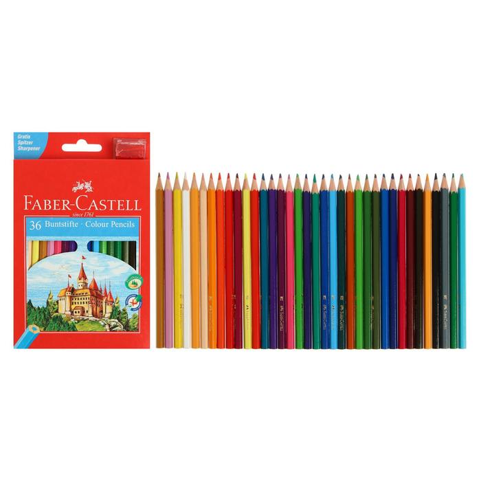 Карандаши 36 цветов Faber-Castell ECO &quot;Замок&quot; 1201 7/2.8 шестигранный корпус, с точилкой, микс