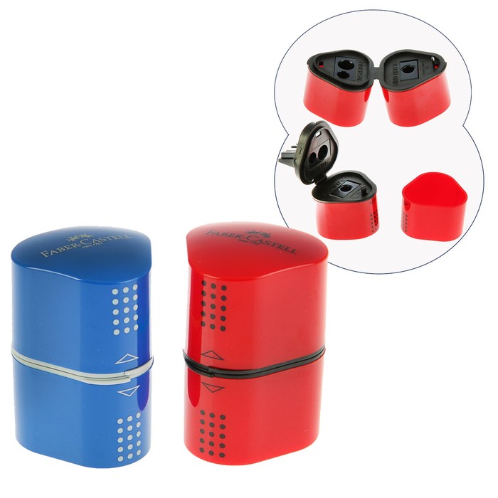 Точилка 3 отверстия с контейнером Faber-Castell TRIO Grip 2001 для стандартных и трёхгранных карандашей, цвет красный/синий - фото 79045666