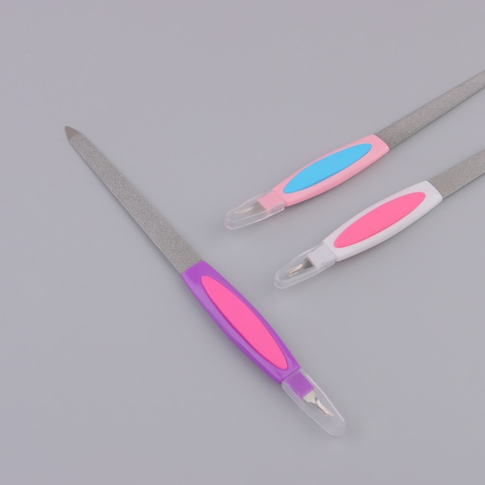 Пилка-триммер металлическая для ногтей, прорезиненная ручка, 19см, цвет МИКС