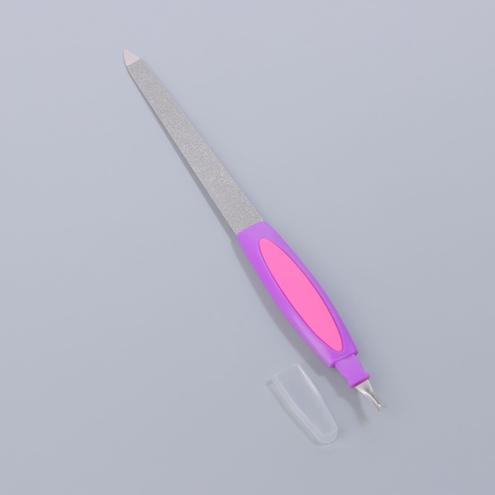 Пилка-триммер металлическая для ногтей, прорезиненная ручка, 19см, цвет МИКС