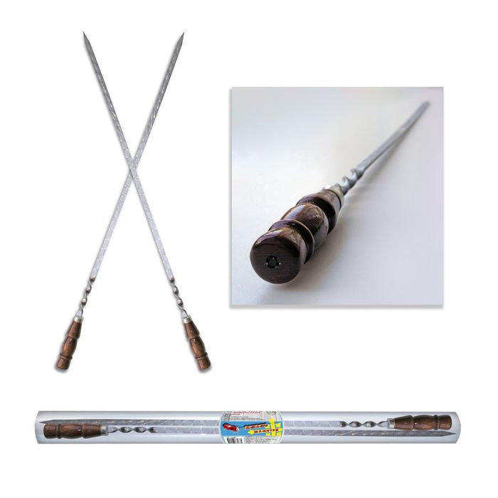 Набор шампуров 2 шт, с деревянной ручкой, 70 см в тубусе, ручка 15 см, основная часть 46,5 см