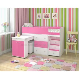Кровать-чердак Ярофф Малыш 800x1800 Белое дерево розовый
