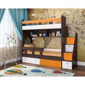 Двухъярусная кровать Ярофф Юниор-1 800х1900 Бодего белое дерево оранжевый с бортиком