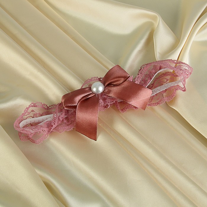 Подвязка невесты с бантиком, коричневая
