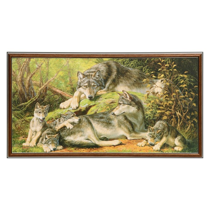 Картина "Волчья семья" 36х73 см рамка микс