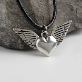 Кулон на шнурке "Сердце" ангел, цвет чернёное серебро, 45см в Донецке