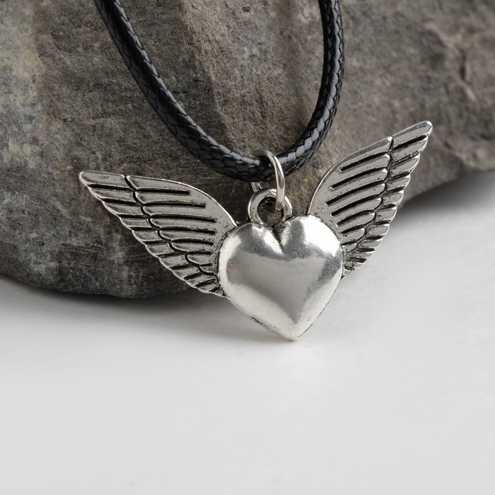 Кулон на шнурке "Сердце" ангел, цвет чернёное серебро, 45см