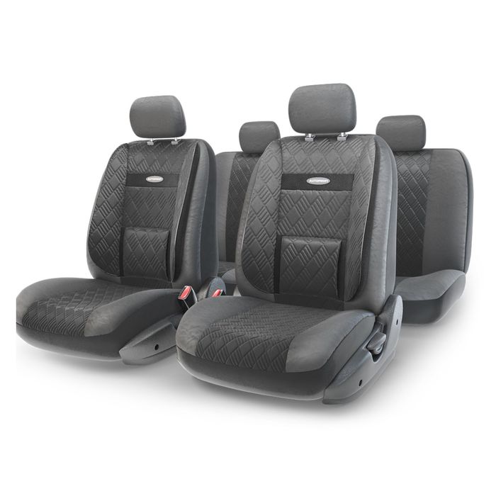 Авточехлы универcальные AUTOPROFI COMFORT, COM-1105GP BK/BK (M), экокожа, 3D полиэстер под кожу, набор из 11 предметов, цвет чёрный