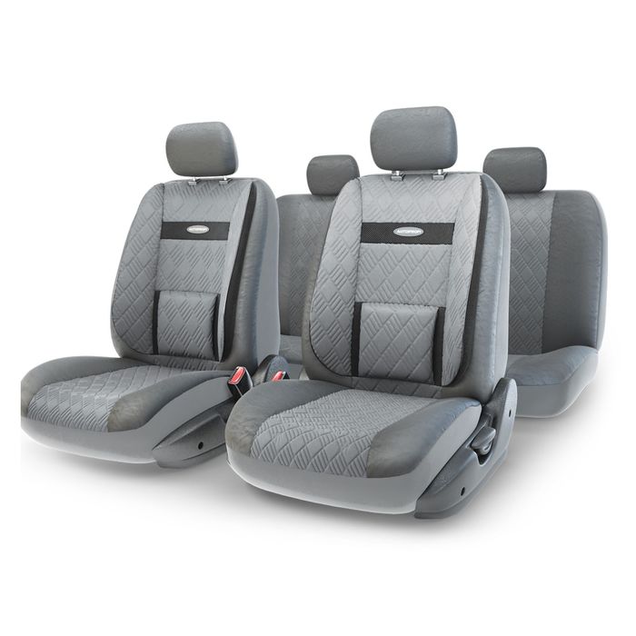 Авточехлы универcальные AUTOPROFI COMFORT, COM-1105GP D.GY/D.GY (M), экокожа, 3D полиэстер под кожу, набор из 11 предметов, цвет тёмно-серый