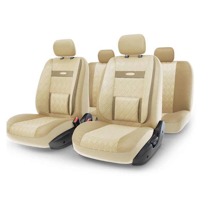 Авточехлы универcальные AUTOPROFI COMFORT, COM-1105GP L.BE/L.BE (M), экокожа, 3D полиэстер под кожу, набор из 11 предметов, цвет светло-бежевый