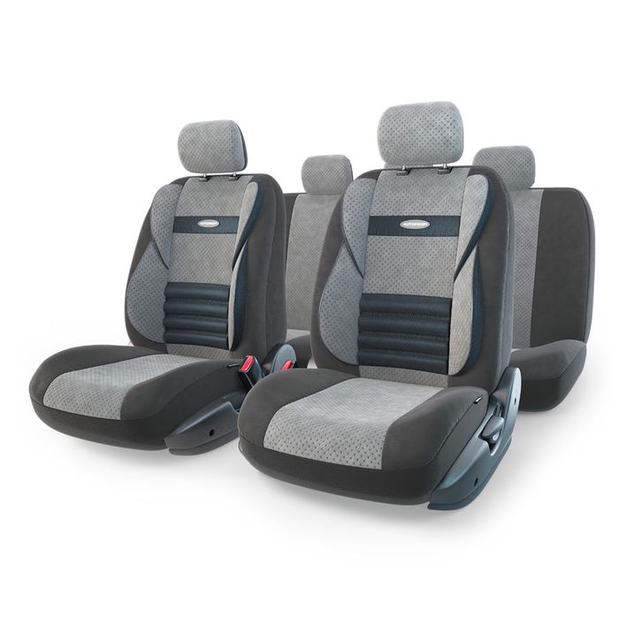 Авточехлы универcальные AUTOPROFI COMFORT COMBO, CMB-1105 BK/D.GY (M), мультиконтурные, формованный велюр, набор из 11 предметов, цвет чёрный/тёмно-серый