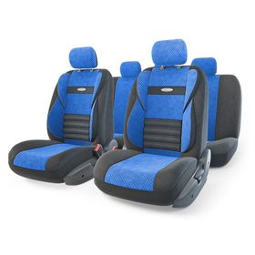 Авточехлы универcальные AUTOPROFI COMFORT COMBO, CMB-1105 BK/BL (M), мультиконтурные, формованный велюр, набор из 11 предметов, цвет чёрный/синий 2044322