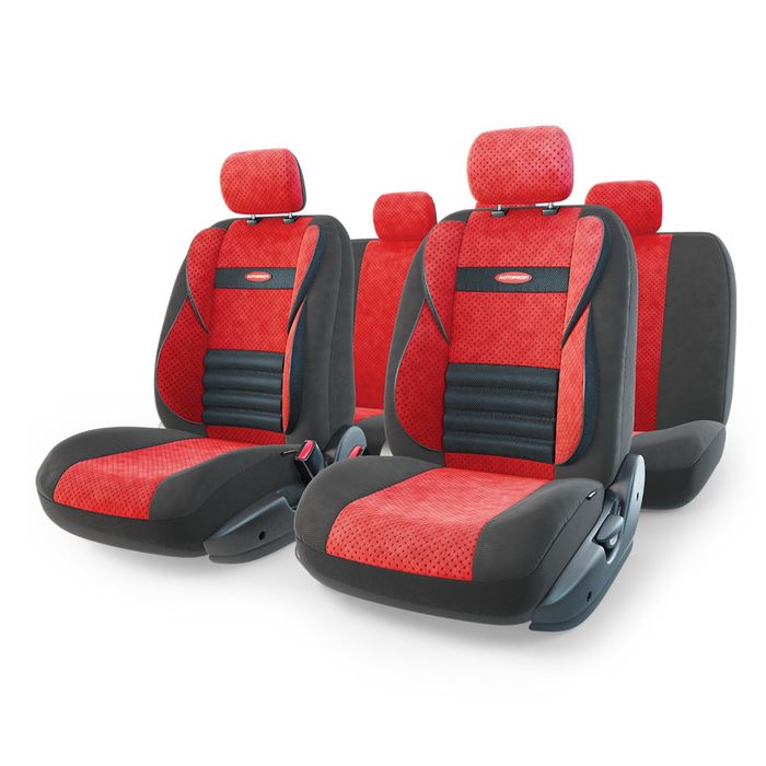 Авточехлы универcальные AUTOPROFI COMFORT COMBO, CMB-1105 BK/RD (M), мультиконтурные, формованный велюр, набор из 11 предметов, цвет чёрный/красный