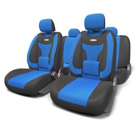 Авточехлы универcальные AUTOPROFI EXTRA COMFORT, ECO-1105 BK/BL (M), формованный велюр, набор из 11 предметов, цвет чёрный/синий 2044327
