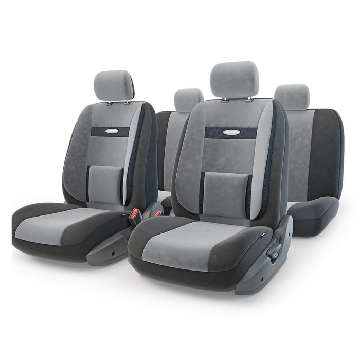 Авточехлы универcальные AUTOPROFI COMFORT, COM-1105 BK/D.GY (M), велюр, набор из 11 предметов, цвет чёрный/тёмно-серый