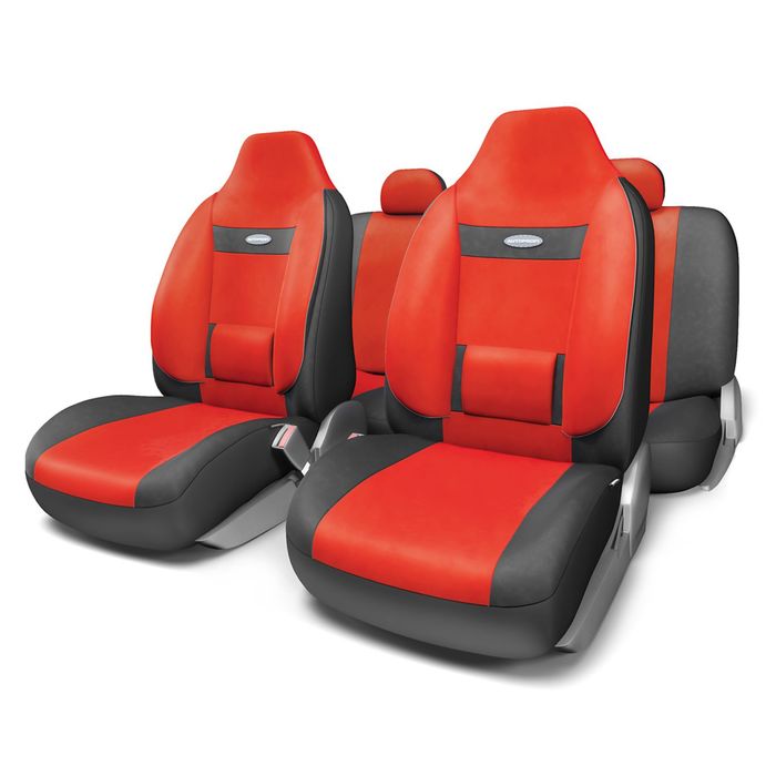 Авточехлы универcальные AUTOPROFI COMFORT, COM-1105H BK/RD (M), велюр, набор из 11 предметов, цвет чёрный/красный