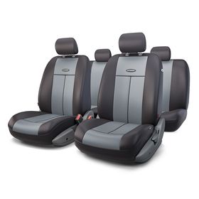 Авточехлы универcальные AUTOPROFI TT-902P BK/D.GY (M), полиэстер, набор из 9 предметов, передний ряд, задний ряд, чёрный/тёмно-серый 2044388