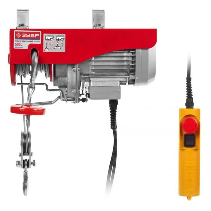 Электротельфер &quot;ЗУБР&quot; ЗЭТ-500, 250/500 кг, 900 Вт, 8/4 м/мин, 12/6 м, 220 В