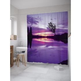 Фотоштора для ванной JoyArty «Лиловый закат над рекой», размер 180 х 200 см
