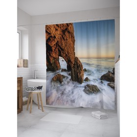 Фотоштора для ванной JoyArty «Скала в пенном море», размер 180 х 200 см