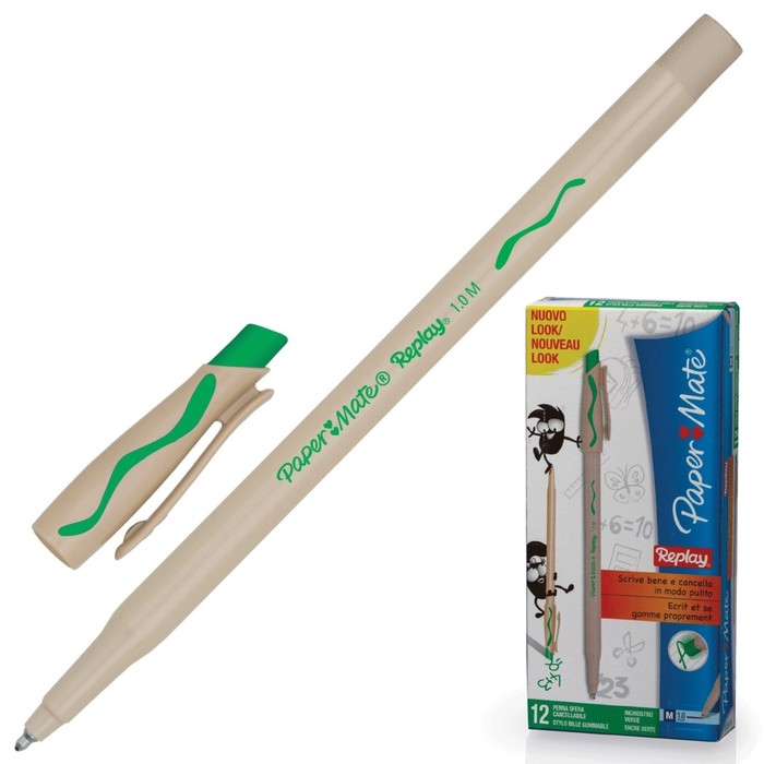 Ручка Пиши-стирай шариковая PAPER MATE Replay, толщина письма 1,0 мм, стержень зелёный