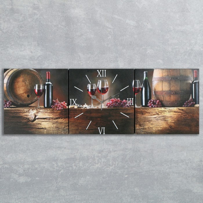 Часы настенные, модульные, серия: Интерьер, "Вино", 35х110  см, микс - фото 4312831