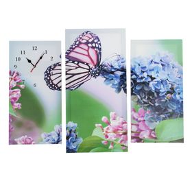 Часы настенные модульные «Бабочка на цветках», 60 × 80 см