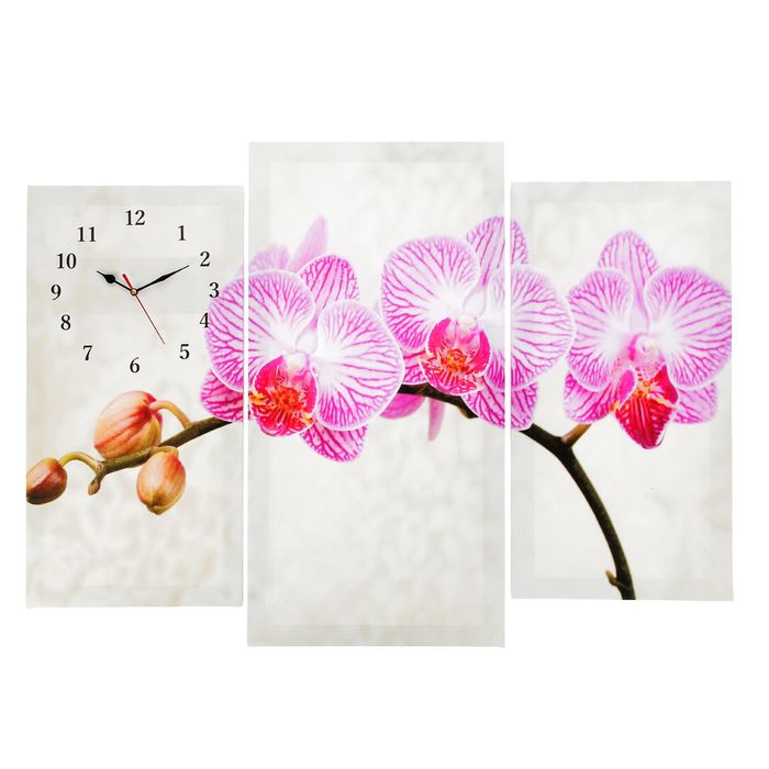 Часы настенные, модульные, серия: Цветы, "Розовые цветки орхидеи", 60х80 см, микс - фото 8302210