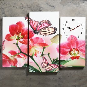 Часы настенные модульные «Бабочки на цветах», 60 × 80 см