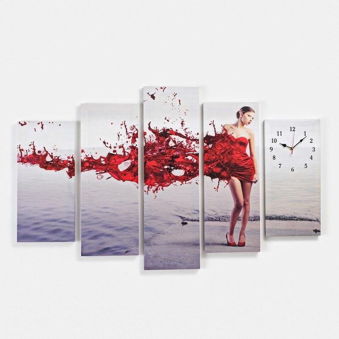 Часы настенные модульные «Девушка в красном», 80 × 140 см