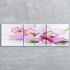 Часы настенные модульные «Сиреневые орхидеи», 35 × 110 см