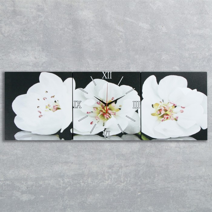 Часы настенные модульные «Белые орхидеи», 35 ×110 см